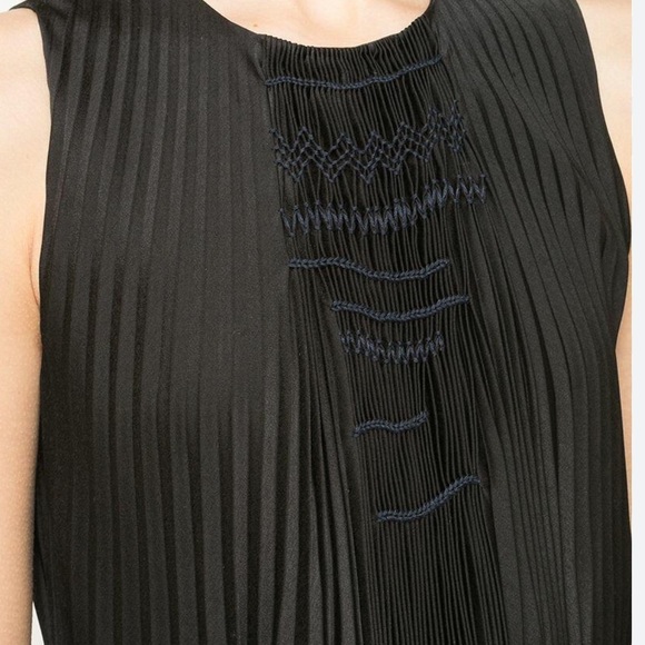 Vince Womens Black Pleated Smocked Midi Dress Sz Small Chic Minimalist Coastal - Picture 4 of 13